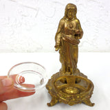 Antique Holy Water Font w/ Glass Bowl 7 1/4" Jesus Sacred Heart, Gold Cast Iron