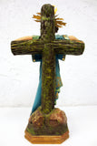 Antique Holy Infant Young Jesus Sculpture 18" Log Crucifix Cross, Glass Eyes, From Montreal Monastery