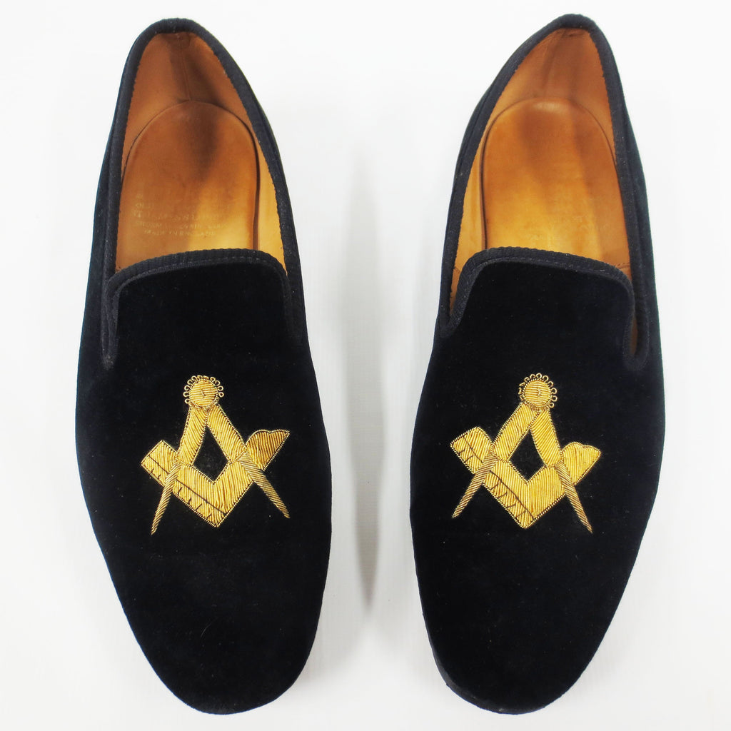 Rare Tricker's Loafer Shoes Freemason Masonic, Black Velour, London England Size 10.5