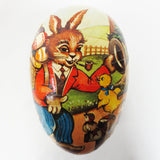 Vintage Paper Mache Easter Egg 7" Candy Holder, West Germany, Rabbit Smoking Pipe