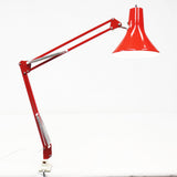 Vintage Mid Century Luxo Drafting Desk Lamp 31" Long Articulated Swing Arm, Bright Red, 6 3/4 Diameter