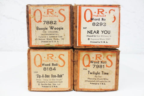 4 Vintage 1940's Piano Word Rolls, Near You, Twilight, Zip-A-Dee, Boogie Woogie