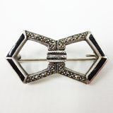 Vintage Art Deco Sterling Sterling Silver .925 Bow Brooch with Black Enamel