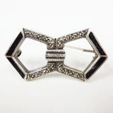 Vintage Art Deco Sterling Sterling Silver .925 Bow Brooch with Black Enamel