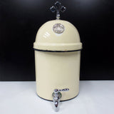 Antique Holy Water Font Dispenser 12.5" Enamel, Nickel Plated Cross & Faucet