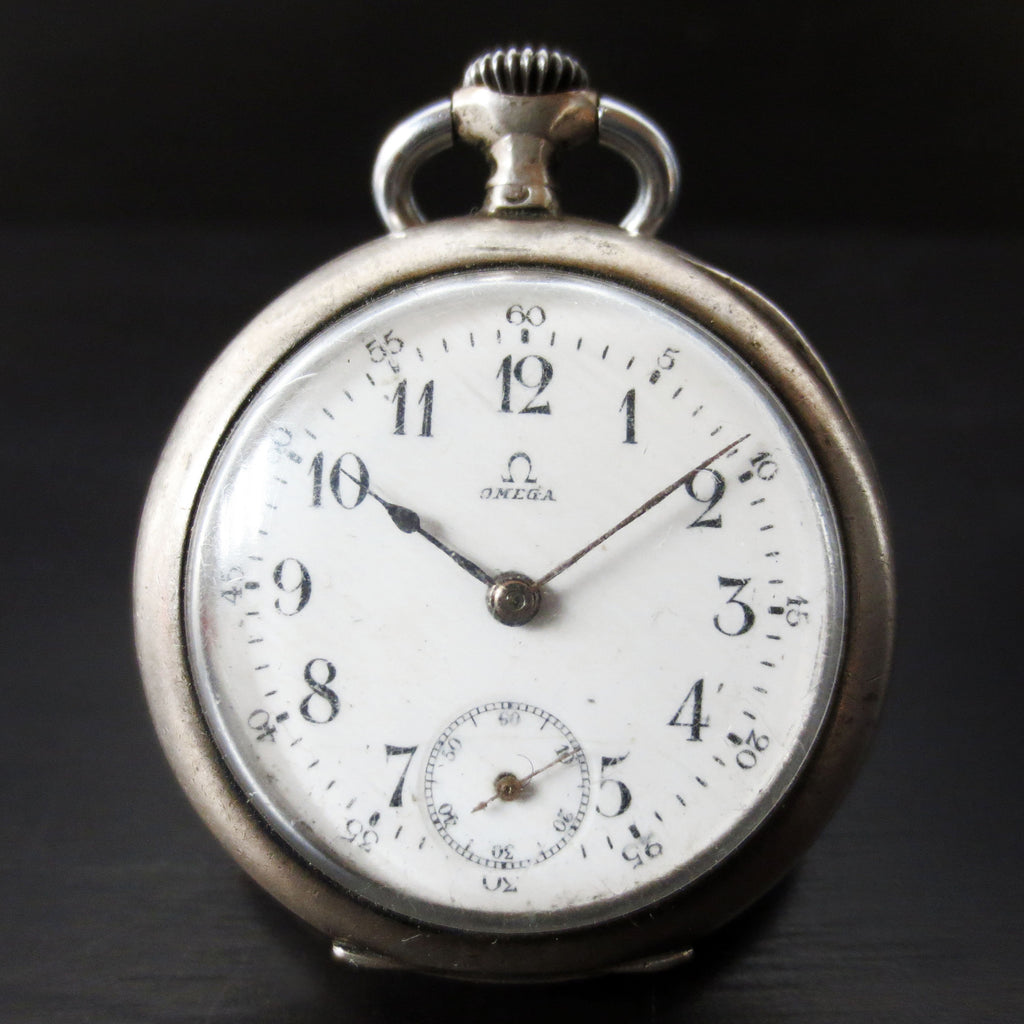 Antique 1902 Omega Pocket Watch Solid Silver .800, 35mm, Swan Hallmark, Dbl Back