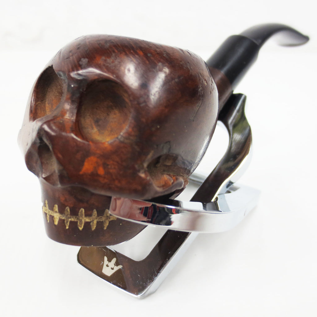 Vintage Skull Head Estate Tobacco Pipe 5", Carved Teeth, Hand Carved Briar Italy