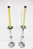 Pair of Antique Church Candle Sticks 3' Feet Tall, Nickel Plated, Spring Candles