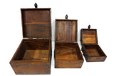 3 Nested Boxes Handmade in Exotic Wood with Metal Hinges & Handles 12 X 12 X 9"