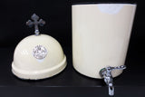 Antique Holy Water Font Dispenser 12.5" Enamel, Nickel Plated Cross & Faucet