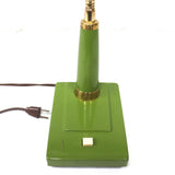 Vintage Mid Century Lmar Gooseneck Hooded Desk Lamp, Green & Gold Metal, Japan