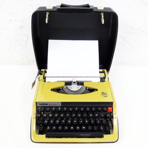 Vintage Yellow Green Brother Activator 800T Portable Typewriter, Black Case