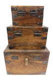 3 Nested Boxes Handmade in Exotic Wood with Metal Hinges & Handles 12 X 12 X 9"