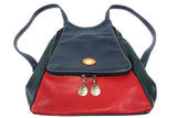 Vintage Alfred Sung Backpack Purse Bag, Genuine Leather, Red Green Blue, 13X11"