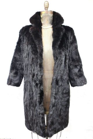 Vintage Women's Genuine Black Mink Vison Fur Coat Jacket, Size 10, 41" Long