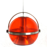 Vtg Mid Century Space Age UFO Ceiling Light Fixture 9" Dia, Translucent Orange