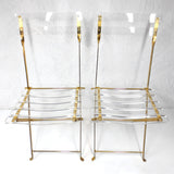 2 Vintage Plexiglass Gold Plated Folding Chairs by Designers Labovici & Berthet