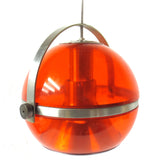 Vtg Mid Century Space Age UFO Ceiling Light Fixture 9" Dia, Translucent Orange