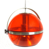 Vtg Mid Century Space Age UFO Ceiling Light Fixture 9" Dia, Translucent Orange