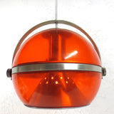 Vtg Mid Century Space Age UFO Ceiling Light Fixture 9" Dia, Translucent Orange