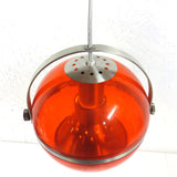 Vtg Mid Century Space Age UFO Ceiling Light Fixture 9" Dia, Translucent Orange