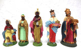 5 Tall Vintage Christmas Manger Creche Wizard Figurines, Paper Maché, Italy