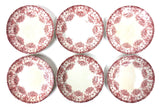 6 Antique Cartier England Porcelain Desert Plates 6 3/4" dia, Red Flowers