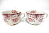 2 Antique Cartier England Coffee & Tea Cups 3 5/8" dia, Red Flowers