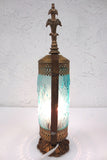 Antique Boudoir Lamp Blue Glass with Waves 14" Tall, Gold Tone Cast Iron & Metal