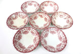 7 Small Antique Cartier England Desert Bowls 5" dia, Red Flowers