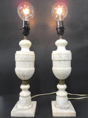 Vintage Ornate Marble Table Lamps 16" Made in Italy, Urn Pillar Shape Lamps