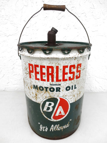 Vintage BA British American Oil 5 Gallon Motor Oil Can, Peerless Alloyed, Loft