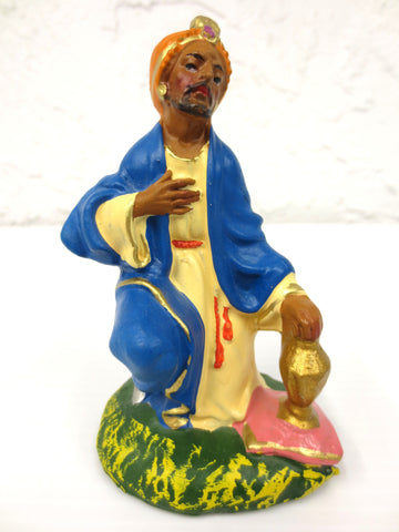 Vintage Nativity Creche Black Wiseman Kneeling Figurine, 4" Christmas Manger Ita