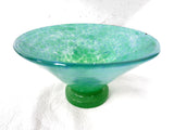 Vintage Vasart Monart Scotland Glass Bowl Vase, V Shape, Green, Signed