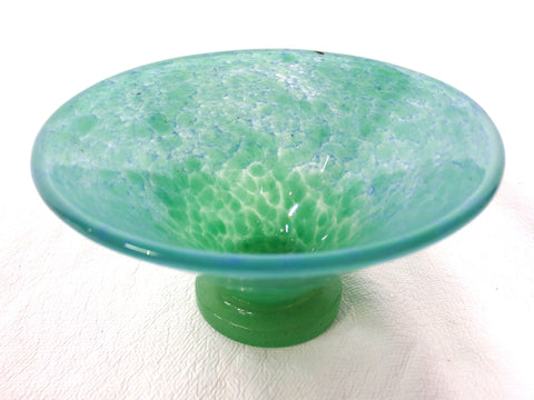 Vintage Vasart Monart Scotland Glass Bowl Vase, V Shape, Green, Signed