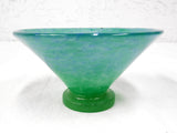 Vintage Vasart Monart Scotland Glass Bowl Vase, V Shape, Green, Signed