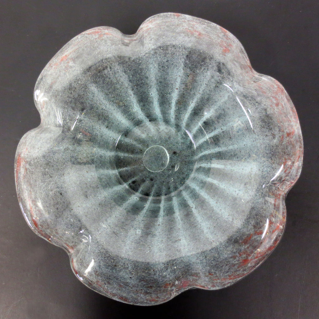 Vintage Vasart Monart Scotland Glass Plate, Flower Shape, Green Red, Signed