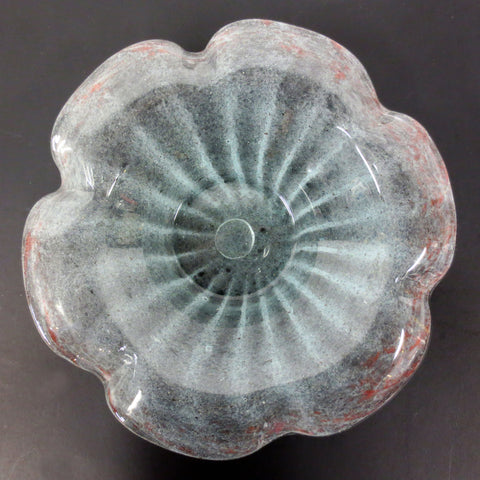 Vintage Vasart Monart Scotland Glass Plate, Flower Shape, Green Red, Signed