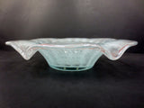 Vintage Vasart Monart Scotland Glass Plate, Flower Shape, Green Red, Signed