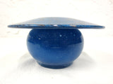 Vintage Vasart Monart Scotland Glass Bowl Vase, Aventurine, Blue, Signed